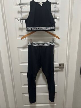 PrettyLittleThing Black Girls' Branded Active Crop Top & Leggings Set